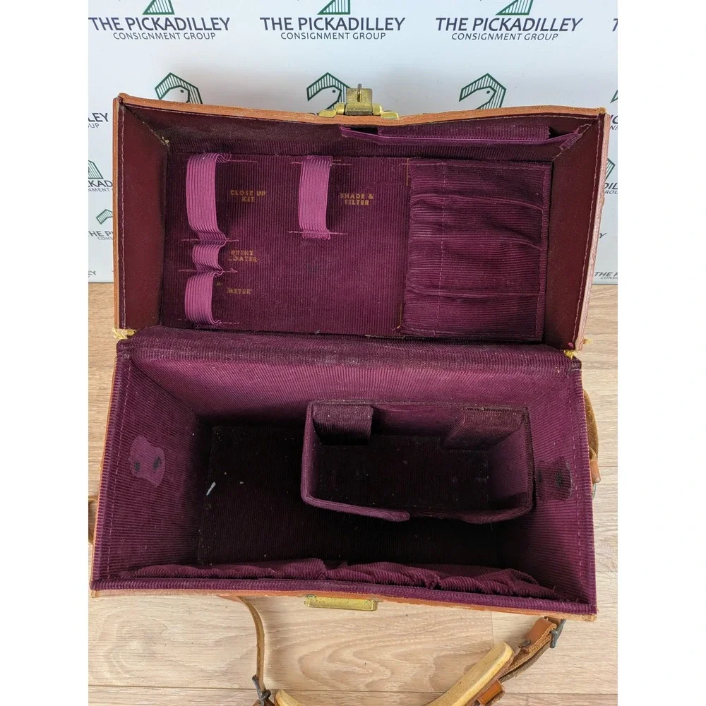 Vintage Polaroid Tan Leather Camera Case Box Bag Adjustable Strap Gold Hardware